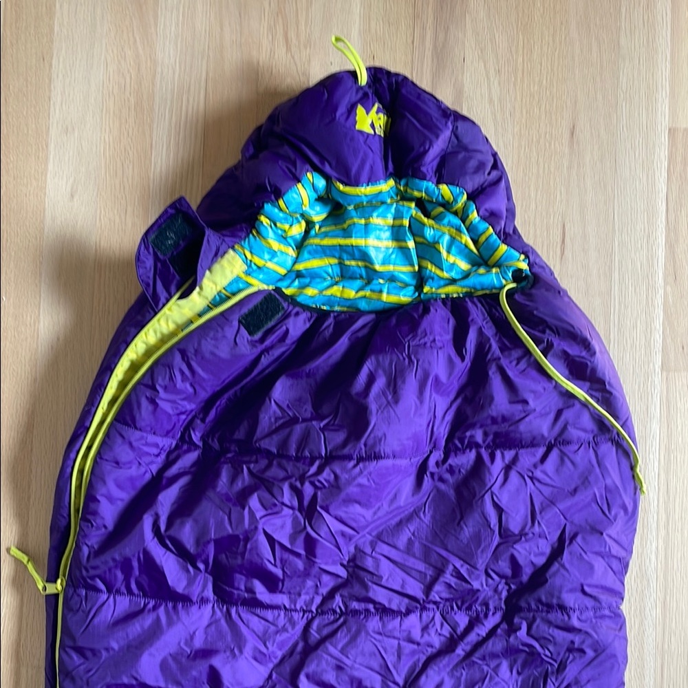 REI Kindercone Purple and Yellow Kids Sleeping Bag